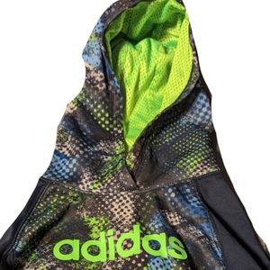 Adidas Boys Navy & Colored Print w/ Green Letters Hoodie, Kangaroo Pocket Size4